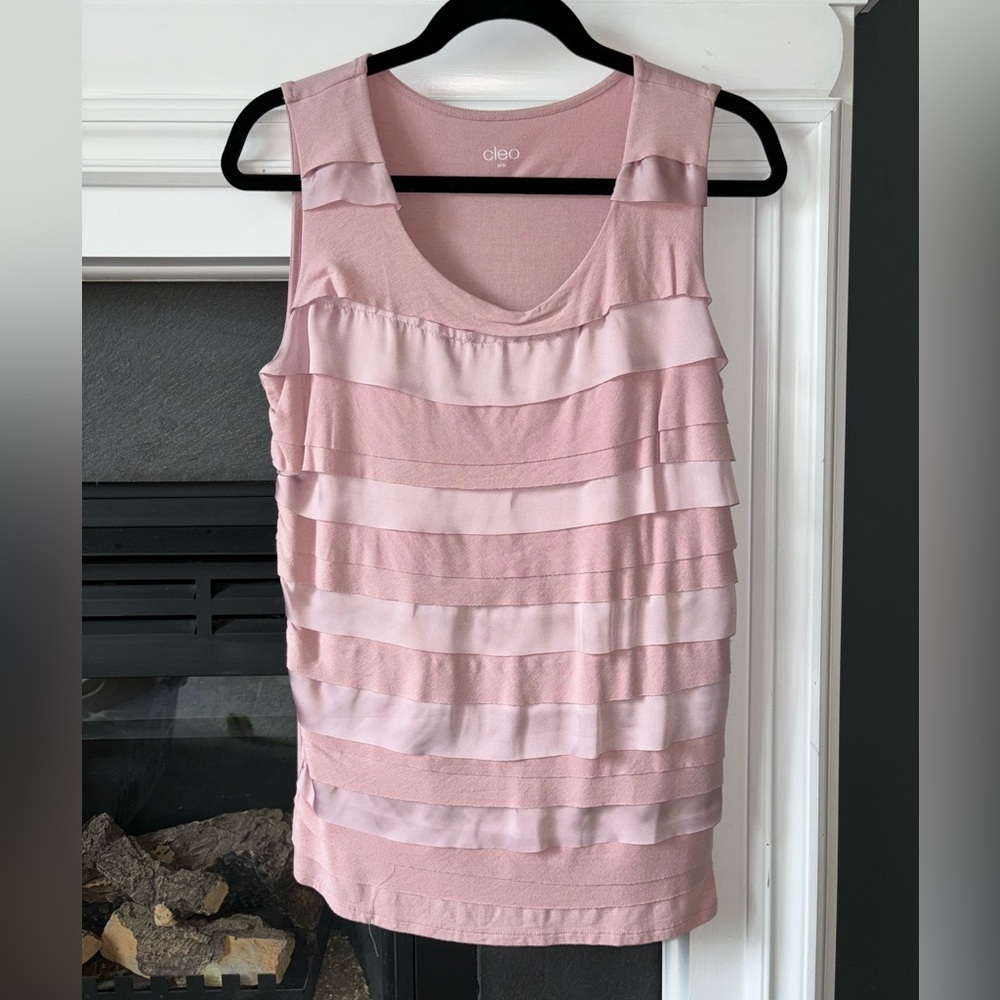 Free with purchase Vintage Cleo Pink Satin Ruffle Sleeveless Blouse